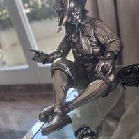 Scultura Pierrot in metallo argentato H40