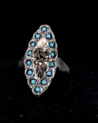 Anello Argento 925 Vintage Navetta (Turchese)