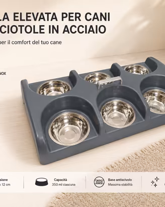 Ciotola svezzamento per cani con 6 ciotole inox