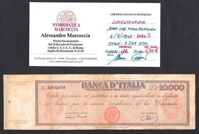 Titolo provvisorio lire 10.000 del 1945 testina