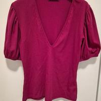 maglietta scollo a V e maniche a sbuffo taglia L