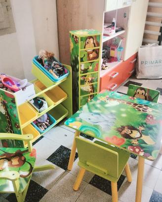 tavolino, sedie e cassettiera bimbi 