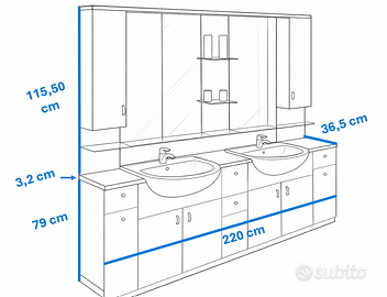 Mobile bagno doppio lavabo con specchiera