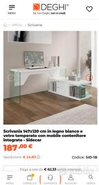 Scrivania a L in legno bianco e vetro