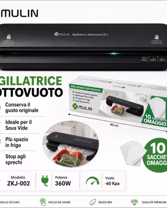 Sigillatrice Sottovuoto Mulin 360W Nero 10 Sacchi