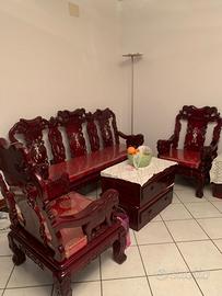 Divano+2poltrone in legno massello con intarsio