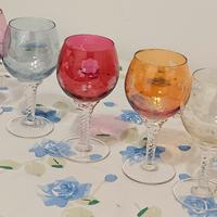 Set 5 Bicchieri Calice Vintage Vetro Colorato Dec