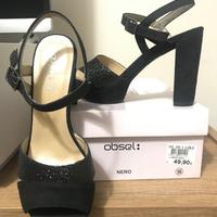 Scarpe nere in camoscio con glitter, tacco 10 n.36