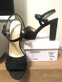 Scarpe nere in camoscio con glitter, tacco 10 n.36