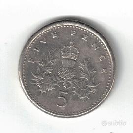 Moneta, Regno Unito, Five Pence, ElizabethII, 1991