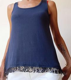 Maxi Canotta Blu Navy con Inserti in Pizzo