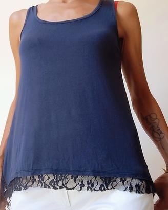 Maxi Canotta Blu Navy con Inserti in Pizzo