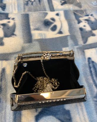 Pochette borsetta elegante da sera nera argento