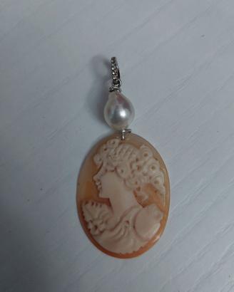 cammeo con argento e perla di mare autentica 