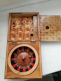 Vintage legno ROULETTE 24 NUMERI + gioco del 15