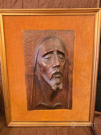 Quadro opera lignea Cristo intagliato vintage