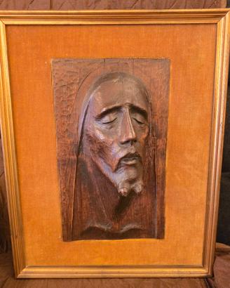 Quadro opera lignea Cristo intagliato vintage