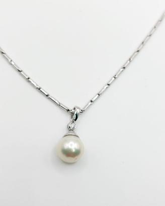 Girocollo oro 18 kt perla australia e diamante