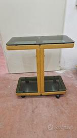 Tavolino vintage anni ’70 in legno e ripiani vetro