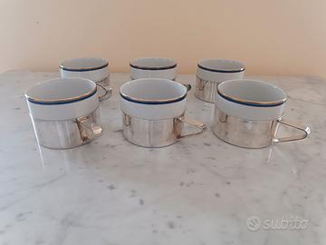 Servizio di 6 tazze da thè con base in argento 