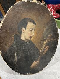 Dipinto antico epoca 700 santo olio su tela