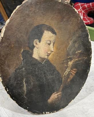 Dipinto antico epoca 700 santo olio su tela