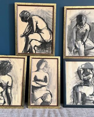 5 disegni su carta splendidamente  incorniciati