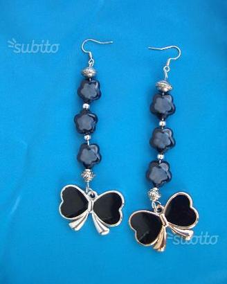 Orecchini fiocco nero ciondoli bijoux