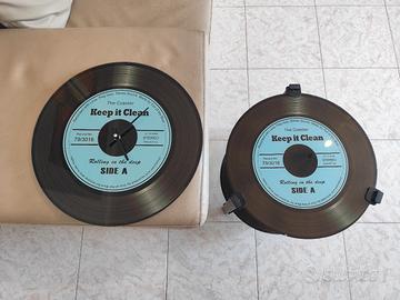 tavolino e orologio vetro stile disco vinile 