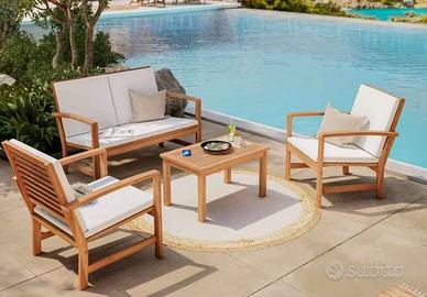 Set da giardino in legno con Divano 2 poltrone + t