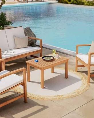 Set da giardino in legno con Divano 2 poltrone + t