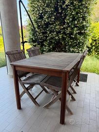 tavolo da giardino con 4 sedie pieghevoli in legno