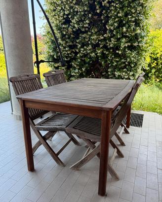 tavolo da giardino con 4 sedie pieghevoli in legno