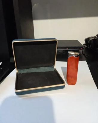 ACCENDINO in metallo e radica Vintage Con Portasig