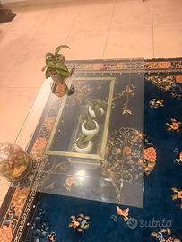 Tavolino in cristallo e ferro battuto