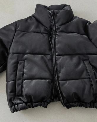 Giacca puffer corta effetto pelle nera