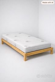 Letto singolo Legno + Materasso MEMORY + rialzi