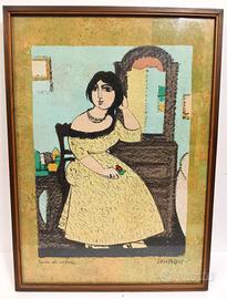 CANTATORE litografia sughero "DONNA ALLO SPECCHIO"