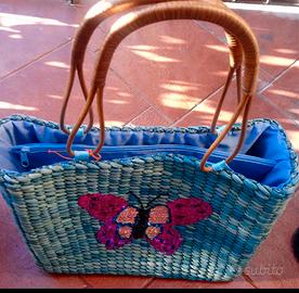 Borsa estiva elegante manici legno, interno stoffa