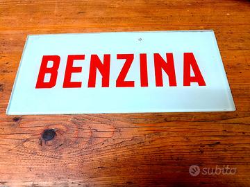 BENZINA garage tabella TARGA VETRO ORIGINALE 1960