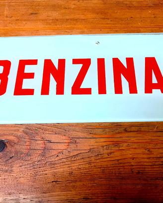 BENZINA garage tabella TARGA VETRO ORIGINALE 1960