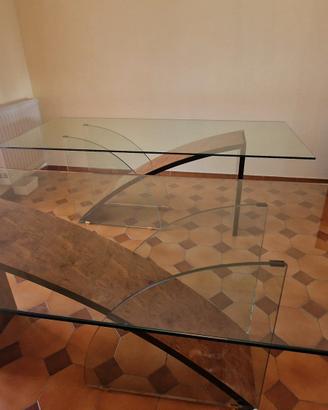 Coppia di tavoli Bontempi in radica e cristallo