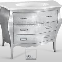 Mobile bagno bombato tre cassetti - Foglia Argento