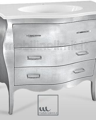Mobile bagno bombato tre cassetti - Foglia Argento