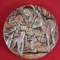 scultura piatto S. Francesco in ceramica di Faenza