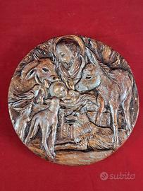 scultura piatto S. Francesco in ceramica di Faenza