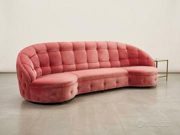 Elegante Divano Curvo in Velluto Rosa - Design