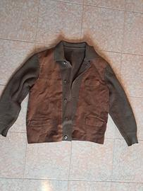 cardigan vintage pelle lana  uomo scamosciato 