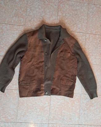 cardigan vintage pelle lana  uomo scamosciato 