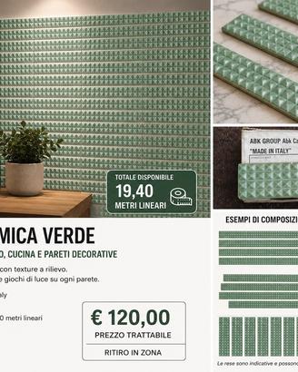 Listelli ceramica ABK verdi 4,5x20 nuovi